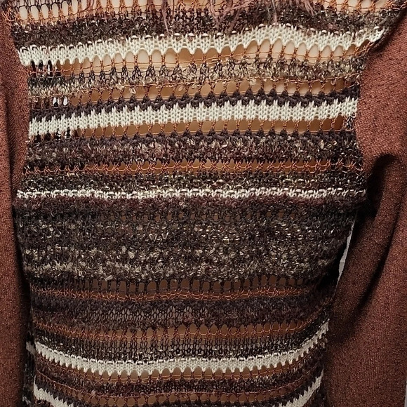 BKE Fringed Brown Sweater Open Cardigan Size Small - Picture 8 of 16
